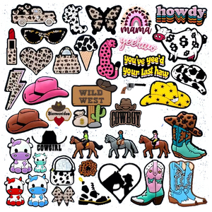 Vente en gros de décorations de chaussures pour filles cow-boy à imprimé léopard personnalisées sandales et sabots colorés amusants pour enfants avec breloque d'animaux en vrac - Product Image 1