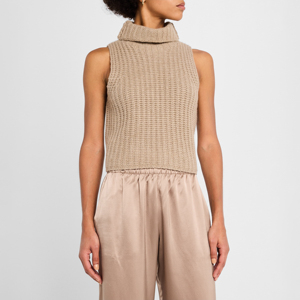 Gilet Maglione <span class=keywords><strong>Senza</strong></span> <span class=keywords><strong>Maniche</strong></span> a Collo Alto in Filato Spesso Personalizzato da Donna, in Misto Cashmere, Lavorato a <span class=keywords><strong>Maglia</strong></span> a Costine, all'Ingrosso - Product Image 2