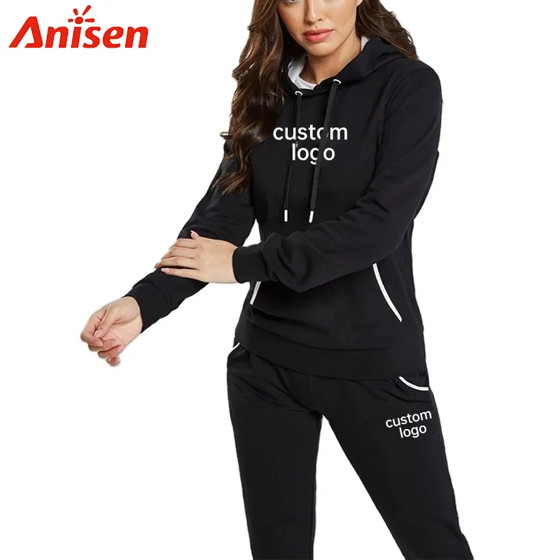 Sıcak satış polar Polyester bayanlar düz eşofman marka toptan koşu spor kadın eşofman