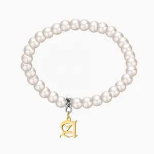 New Trend Personalized Old English Letter Bangles Custom Initial Pearl Bracelet For Women's Accessories