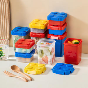 Contenedor de Alimentos Creativo con Bloques de Construcción, Rectangular, con Tapa de Clip, Apilable, Caja para Snacks, Material PP, para Fiestas, Diseño de Color Sólido - Product Image 3
