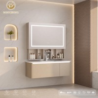 Armoire de salle de bain intelligente en bois avec miroir, éclairage LED, commande vocale IA, anti-buée, connectivité terminal et câblage intégré