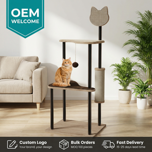 Moderner Hoher Umweltfreundlicher 3-Stufiger <span class=keywords><strong>Katzen</strong></span>-Kratzbaum für Kleine <span class=keywords><strong>Katzen</strong></span> und Kätzchen mit Holz-Hängematte, Liegeplatz und Kratzstamm, Langlebig - Product Image 6
