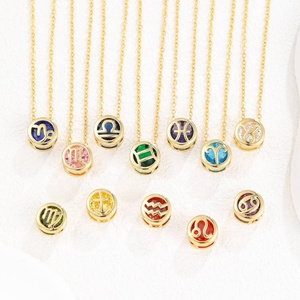 Collar <span class=keywords><strong>de</strong></span> cadena para clavícula con <span class=keywords><strong>signo</strong></span> del zodíaco hueco <span class=keywords><strong>de</strong></span> doble cara, chapado en oro <span class=keywords><strong>de</strong></span> 18k, con circonita colorida <span class=keywords><strong>de</strong></span> 12 meses, ¡Gran oferta! - Product Image 6