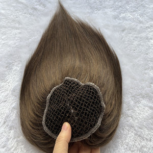 Topper en <span class=keywords><strong>cheveux</strong></span> vierges européens couleur marron, <span class=keywords><strong>avec</strong></span> nœuds invisibles, intégration respirante, entièrement noué à la main, base en filet 4x4, pour femmes souffrant de perte de <span class=keywords><strong>cheveux</strong></span> - Product Image 3