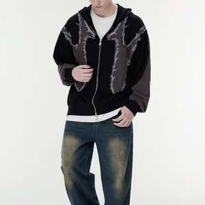 Personalizado 400 Gsm Zip up Sudadera con capucha para los hombres Bordado Diseñador Sudadera con capucha Cremallera - Product Image 4