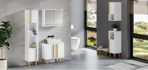 Melamine Surface White Storage Wall Mounted Bathroom Medicine Cabinet With Mirror And Rubber Wood Handle