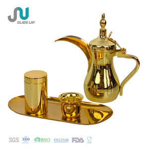 Juego de cafetera árabe de acero inoxidable, tetera Dallah con taza <span class=keywords><strong>Cava</strong></span>, acabado dorado en caja de regalo para regalos corporativos, caja de regalo personalizada - Product Image 2