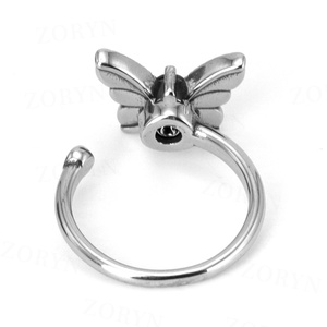 316LStainless Steel <b>Fidget</b> <b>Rings</b> Butterfly Design Multi Black Gemstone Inlay Retro Texture Open Adjustable Jewelry for Men Women - Product Image 3