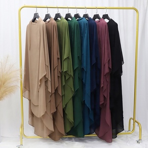 Thiết Kế Mới Hồi Giáo Cầu Nguyện <span class=keywords><strong>Khimar</strong></span> Hai Lớp Jilbabs Hijab Rắn Màu Sắc Cao Cấp Voan Hijabs Khimars Cho Phụ Nữ H410 - Product Image 4
