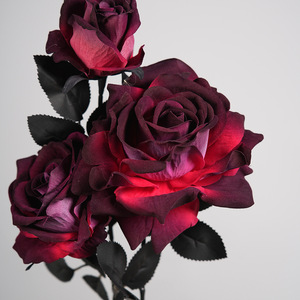 Rose artificielle Greenway rouge foncé en PVC, tige entière, arrangement floral décoratif pour les fêtes et les festivals - Product Image 4