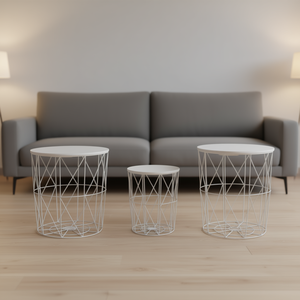 Juego de 3 mesas de centro de MDF blanco y metal, tamaños pequeño, mediano y grande, muebles minimalistas modernos para sala de estar, diseño encajable - Product Image 2