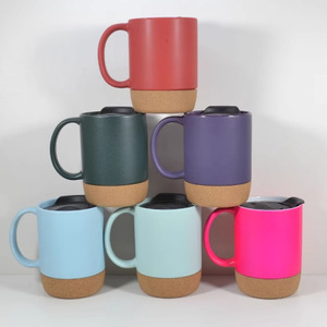 Tazas de Café de Cerámica con Base de Corcho, 15 oz, Taza Estética Neutral, Tapa Antiderrames y Asa, Color Morandi Mate, para Empleados - Product Image 2