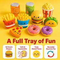 Mini Squishies Alimentaires Lot de 10 : Burger, Frites, Donut, Popcorn, Taco, Visage Kawaii, Corps Souple, Cadeau de Bureau, Jouets Squishy