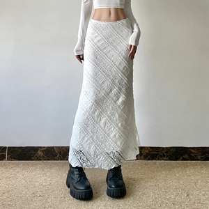 Falda Midi de Encaje de Cintura Alta, Elegante, Ajustada, Falda Larga de Encaje Blanco, Informal de Verano, para Vacaciones - Product Image 6
