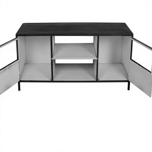 Vintage Style Metal Sideboard <b>Black</b> Glass Doors Storage <b>Cabinet</b> for Dining and <b>Living</b> <b>Room</b> Furniture - Product Image 3