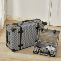 Ensemble de bagages rétro vintage pour hommes et femmes, 4 pièces, valise à motif pied-de-poule avec sac cosmétique en PU pour les voyages, vente en usine