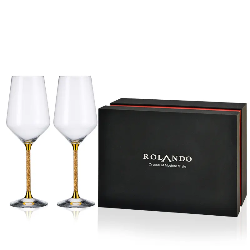 Gold stem wedding decorated drinking glass set wine glass Crystal White & Red Wine Glasses Stemmed Wine Glasses Gift Box