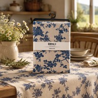 Nappe Rectangulaire DANLI Imprimée Florale Bleue Vintage, Style Campagne Française pour Table à Manger, Décoration Maison Cuisine Ferme