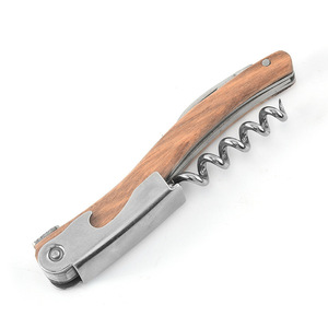 Stainless Steel Wine Opener 11.15cm Wooden Handle 4 In 1 Corkscrew Tool Flat Wing Design Classical Style - Product Image 6
