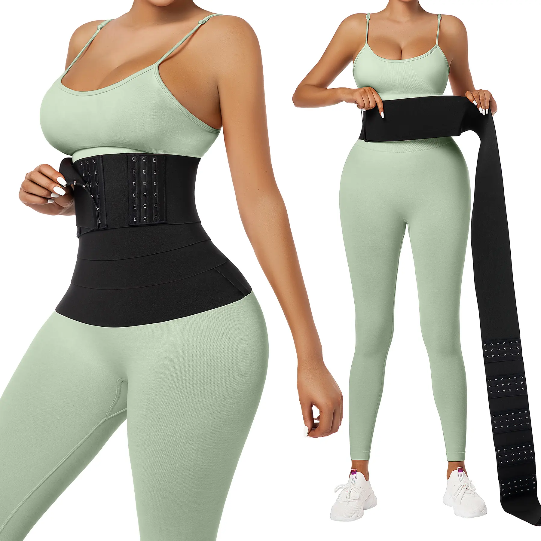 Custom Logo Wholesale magic Wrap Round Waist Bandage belt Waist Trainer With Hooks Sweat Belt No Bone For Women Lower Belly Fat