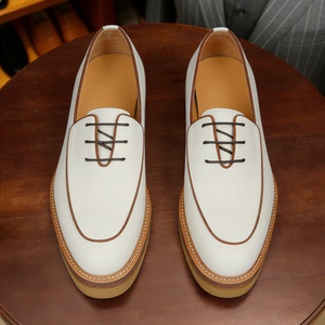 Chaussures Richelieu en cuir véritable blanc pour hommes, bout rond, à lacets, semelle extérieure en caoutchouc, confortables, pour le bureau et les occasions formelles - Product Image 2