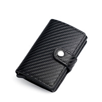 Dompet Pintar Serat Karbon Aluminium Grosir, Tempat Kartu Pop-Up Kulit PU dengan Kantong Koin Logam, Kustomisasi Tersedia.