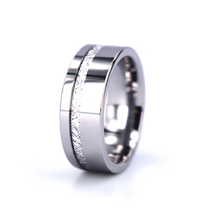 Anello Meteorite Lucido 8MM, Fascia Sottile <span class=keywords><strong>Piatta</strong></span> Comfort Fit in Carburo di Tungsteno Certificato da Terze Parti, <span class=keywords><strong>Fede</strong></span> <span class=keywords><strong>Nuziale</strong></span> da Uomo Senza Pietre - Product Image 2