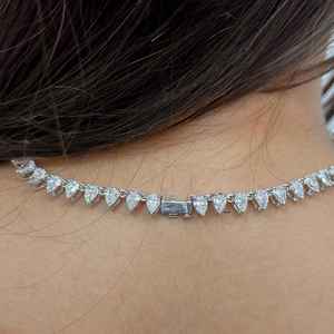 925 <b>Silver</b> Moissanite Tennis Necklace 7MM Pear Cut <b>Choker</b> Elegant Anniversary Wedding Party Jewelry Gift for Women Style - Product Image 5