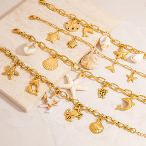 Fashion Charm <b>Bracelet</b> Women's Gold Plated <b>Shell</b> Starfish Ocean Style Jewelry Set 18K Gold Tone Summer Beach Accessory - Product Image 2