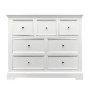 Meuble de chambre à coucher en bois avec 7 tiroirs, grand coffre à tiroirs blanc (L122cm H102cm P46cm), entièrement assemblé - Product Image 4
