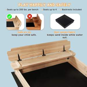 <span class=keywords><strong>Bac</strong></span> <span class=keywords><strong>à</strong></span> <span class=keywords><strong>sable</strong></span> en bois d'extérieur avec auvent réglable, couvercle de banc pliable 48x48 pouces, naturel, pour jardin - Product Image 5