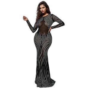 Vestido de Noche Largo de Alta Calidad con Cintura Imperio, Transpirable, con Lentejuelas, Transparente para Mujer - Product Image 1