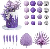 38 Stk. lila Kugeln Kuchen Oberteile Palmenblätter Disco Kuchen Dekorationen für Geburtstag Hochzeit Baby Shower Party Versorgung