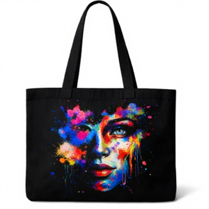 Bolsa de compras de lona ecológica premium para mujer, con bolsillo, de algodón, con estampado personalizado. - Product Image 1
