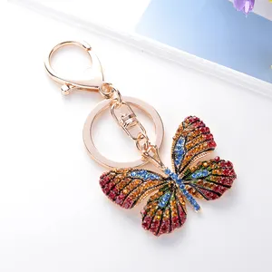 Wholesale Gold Plated Metal Butterfly Key Ring Rhinestone Crystal Butterfly Keychain Accessories