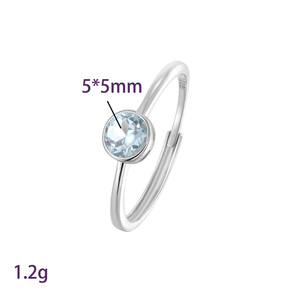 Anillos ajustables solitarios de topacio azul con corte redondo de 5 mm y bisel simple, plata de ley 925, joyería fina que no se deslustra, para mujer - Product Image 6