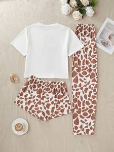 Nouvel ensemble <span class=keywords><strong>de</strong></span> pyjama trois pièces à motif <span class=keywords><strong>girafe</strong></span>, vêtements <span class=keywords><strong>de</strong></span> détente pour femmes, mignons et décontractés, pour le printemps, l'été et l'automne - Product Image 5