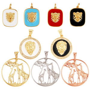Commercio all'ingrosso fai da te bracciale collana gioielli rame placcato oro brillante zircone accessori Punk geometrico giraffa ciondolo testa di leone - Product Image 1