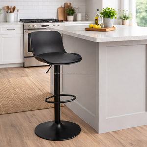 Taburete de Bar Alto Cromado Negro en Oferta, Taburete Giratorio Ajustable con Cojín de Cuero PU <span class=keywords><strong>para</strong></span> Isla de Cocina - Product Image 1