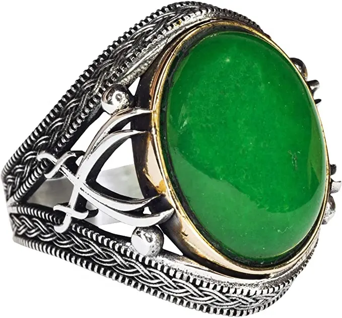 Custom Men Rings Turkish vintage ring with Green Natural Agate Sterling Silver Jade Rings 925 jewelry