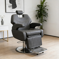 Fauteuil de Barbier Robuste en Acier Inoxydable avec Cadre en Acier, Mousse Haute Densité, Cuir Synthétique, Relevage Hydraulique, Chaise de Coiffure Professionnelle