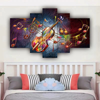 Tableau mural moderne 5 panneaux imprimé guitare et batterie sur toile, affiche décorative pour salon