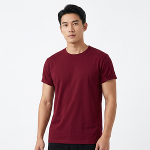 T-shirt en coton à manches courtes pour homme, coupe classique, couleur unie, col rond, style jersey tricoté uni teint - Product Image 1