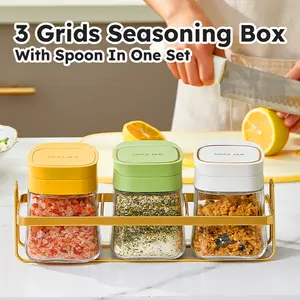 Wholesale 300ml*3 Glass Spice Box Seasoning Container Jar Set With Spoon