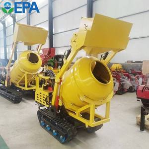Mini bétonnière essence 300L Mélangeur de ciment à chargement automatique Mélangeur de béton à benne basculante sur chenilles - Product Image 1