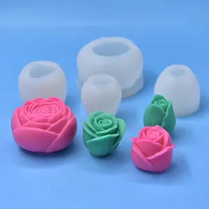 Bougie parfumée 3D en forme de fleur de différentes tailles Moule en silicone pour le bricolage Moule à bougie en silicone pour la décoration intérieure