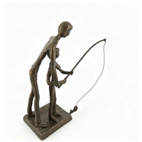 Sculpture en fonte Père et Fils Pêcheurs, Ornement Parent-Enfant Simple et Abstrait, Cadeau Fête des Pères, Décoration, Artisanat Métallique