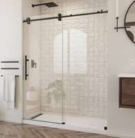 Porte de douche coulissante moderne et élégante pour hôtel, 56x60 pouces (largeur) x 74 pouces (hauteur), en acier inoxydable poli sans cadre, verre trempé de 8 mm d'épaisseur, certifiée CE