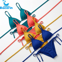 Maillot de bain professionnel personnalisé pour femme, ensemble bikini deux pièces triangle avec liens latéraux ajustables, string sexy pour la plage